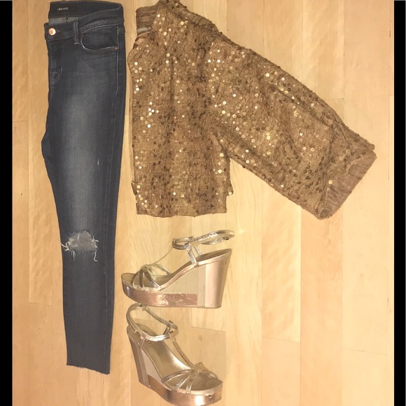 Gold Prada 4" Wedge Sandals - Picture 2 of 9